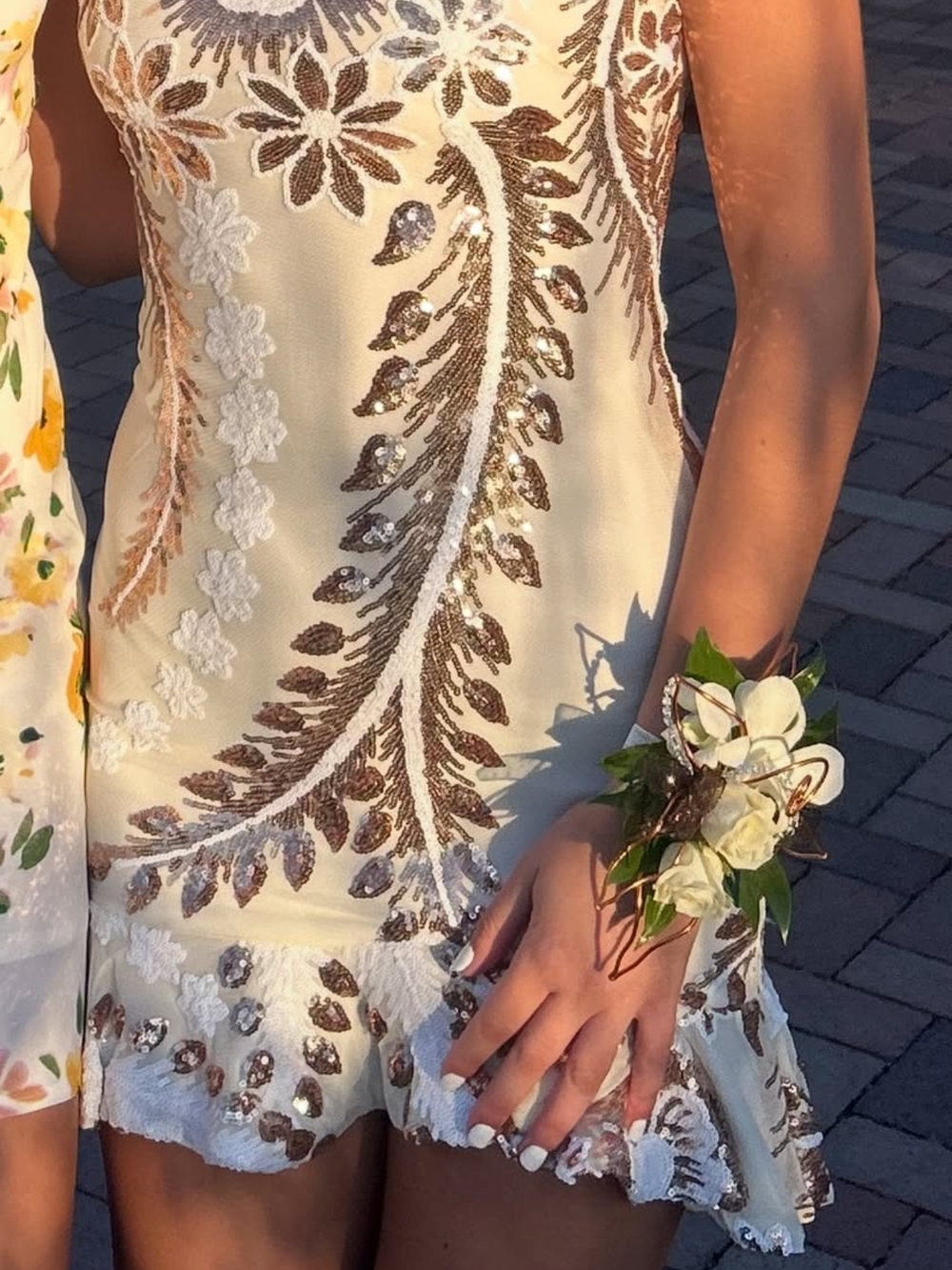 Ivory Mini Dress with Gold Sequin Embroidery